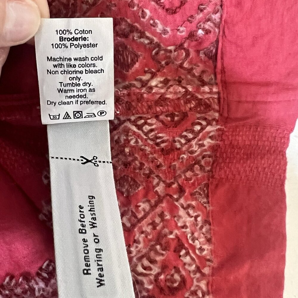 Madewell Women’s Medium Top Camellia Boho Embroidered Oversized Red Tunic Cotton - Picture 13 of 13